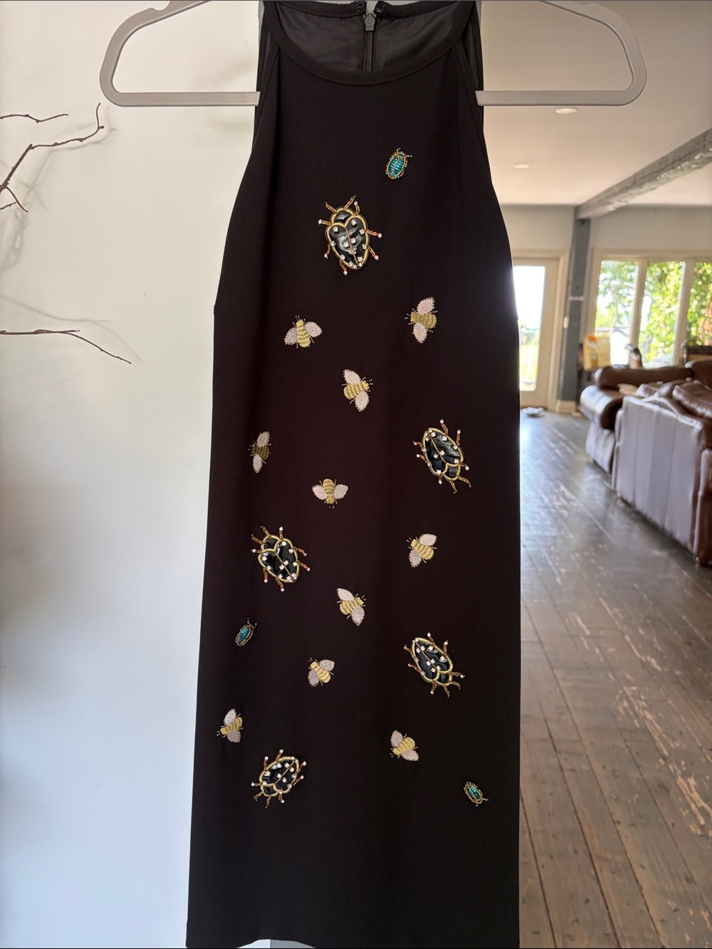 Black Embellished Beetle & Bee Shift Dress BY VICTORIA BECKHAM